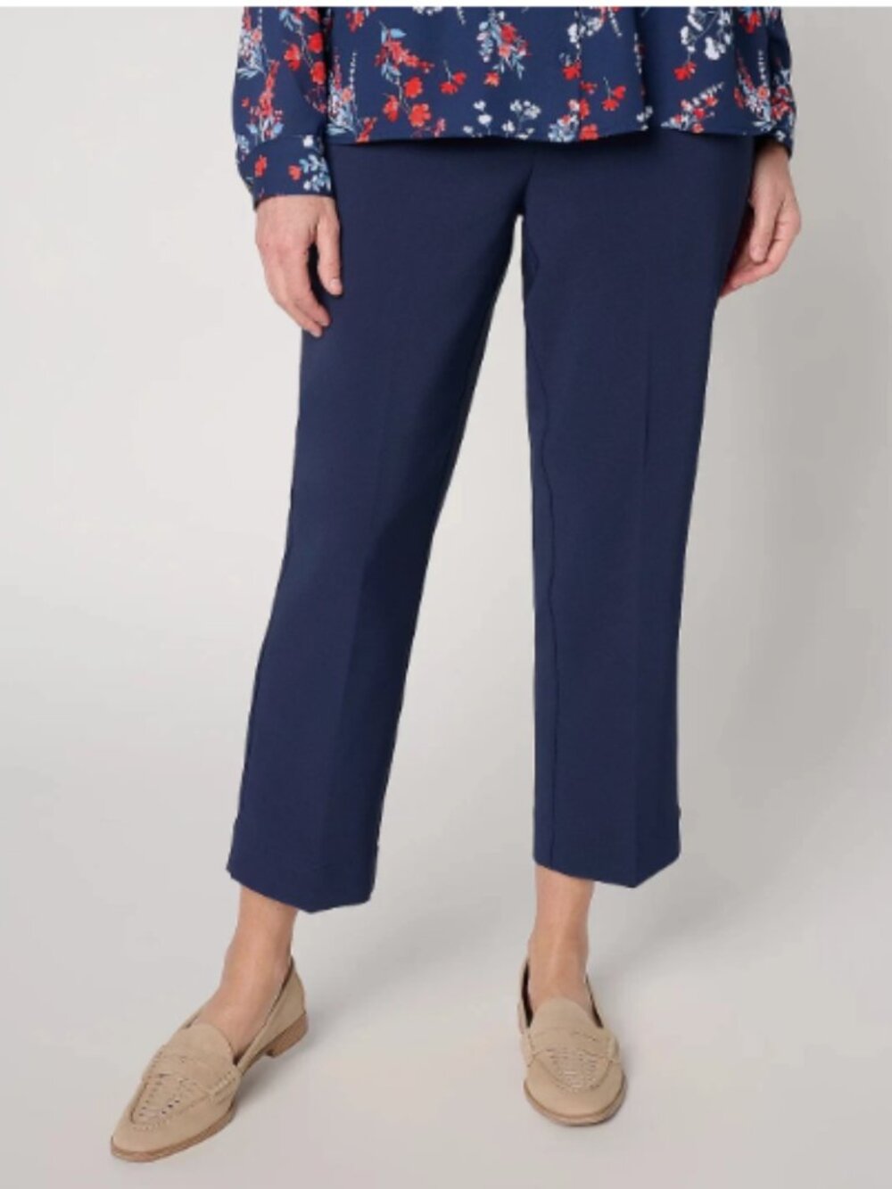 Joan Rivers Bi-Stretch Twill Strght Leg Crop Pants-Navy-Petite Small-NEW-A724248